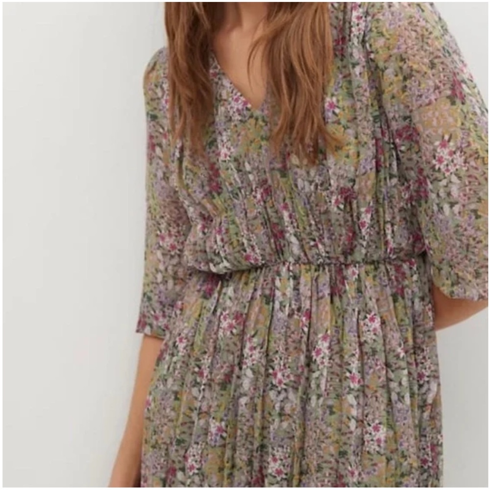 Mango Sage Green Floral Day Dress Small Chiffon Fairycore Summer Cottage Fairy